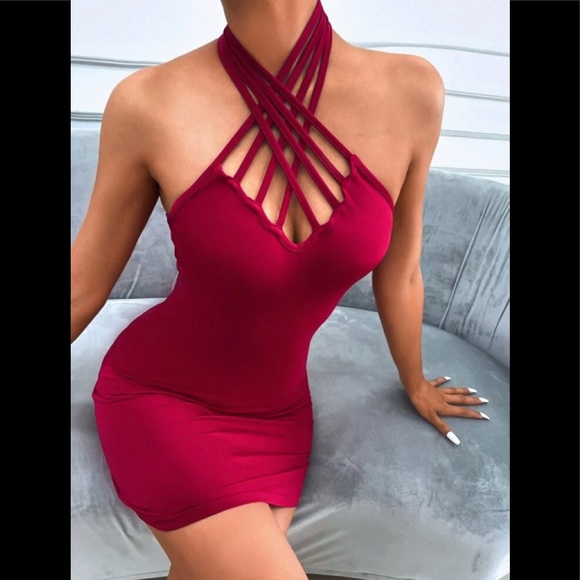 Red Halter Bodycon Dress - Picture 1 of 5